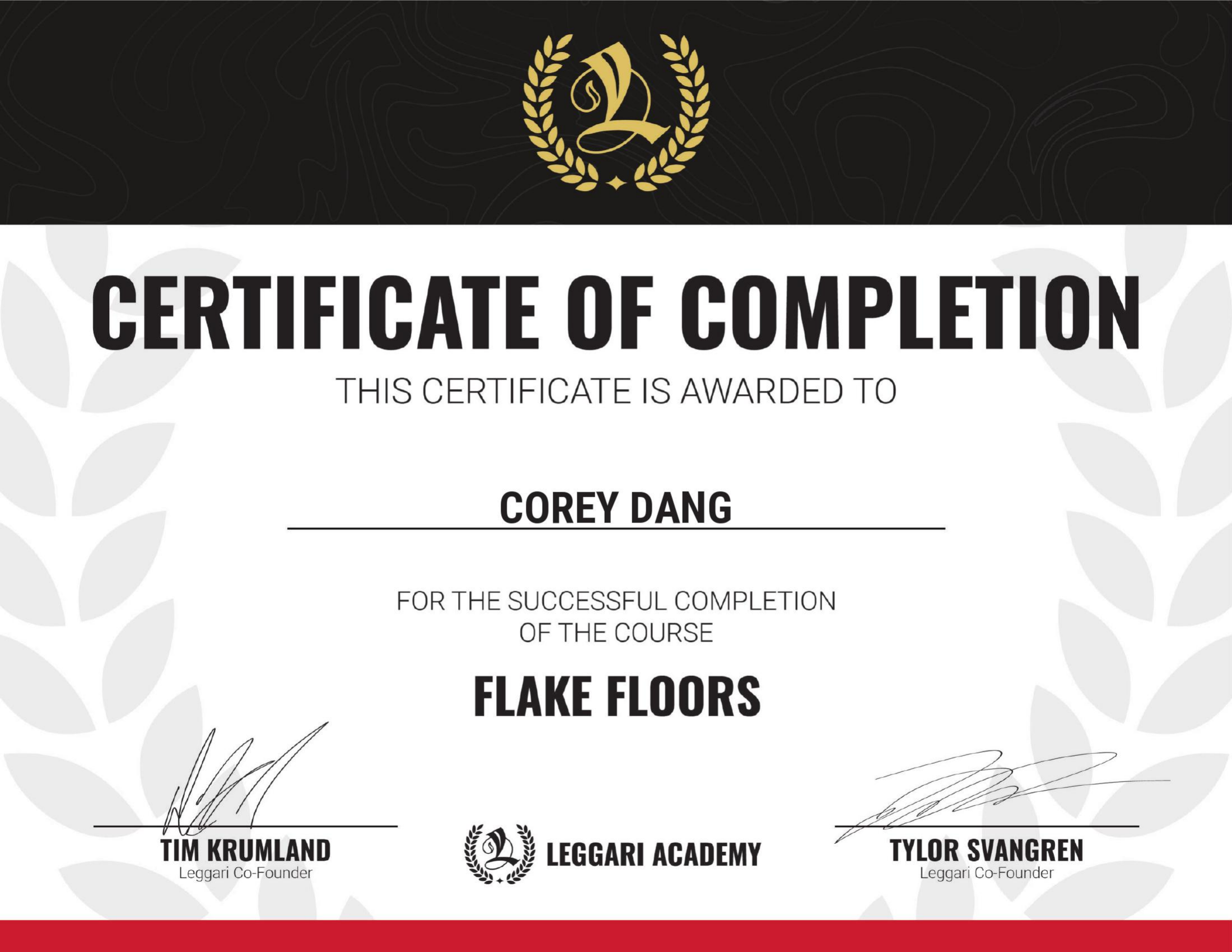 Corey Dang — Flake Floors Certificate