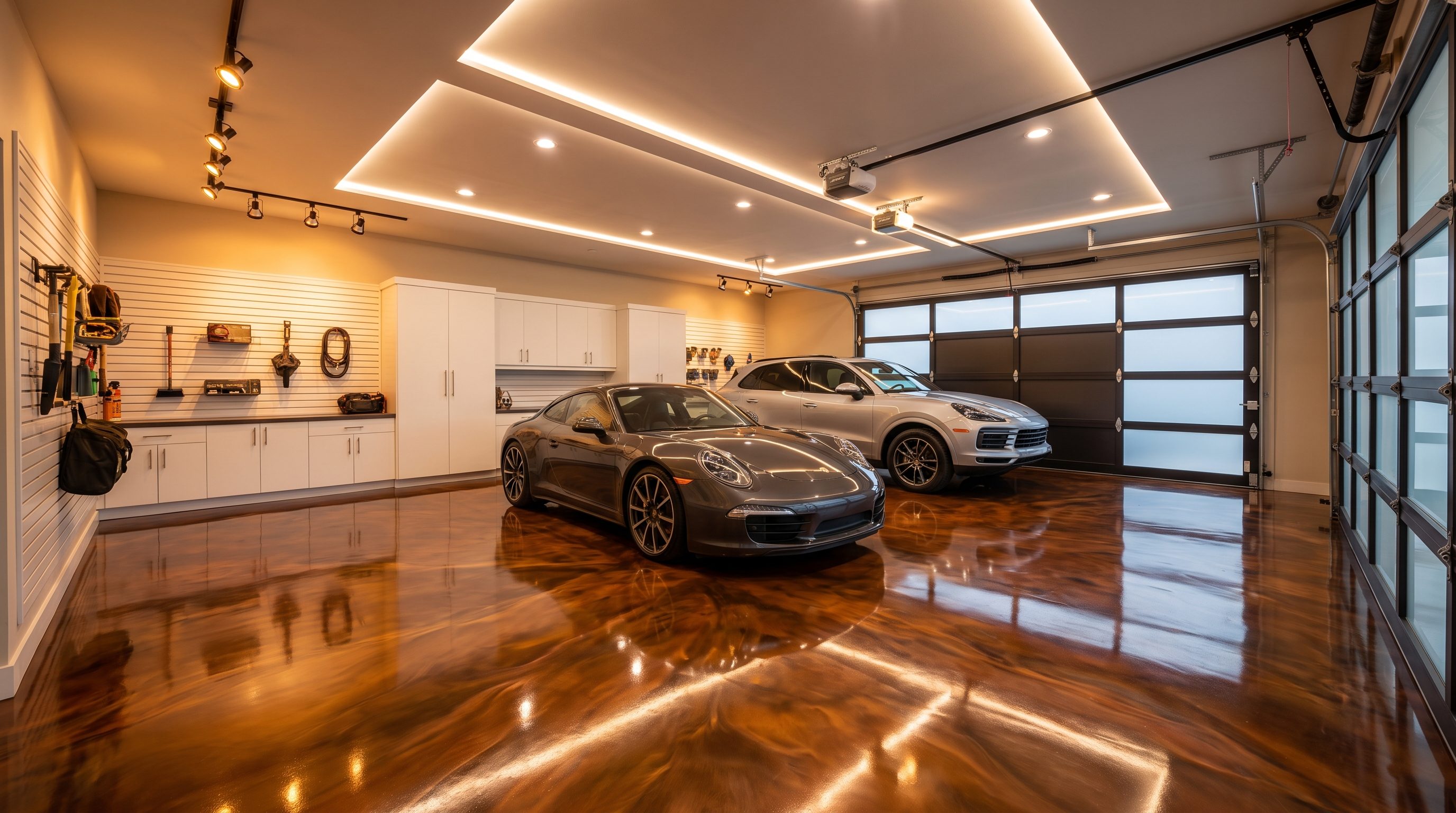 Showcase luxury garage with epoxy floor in Vancouver BC